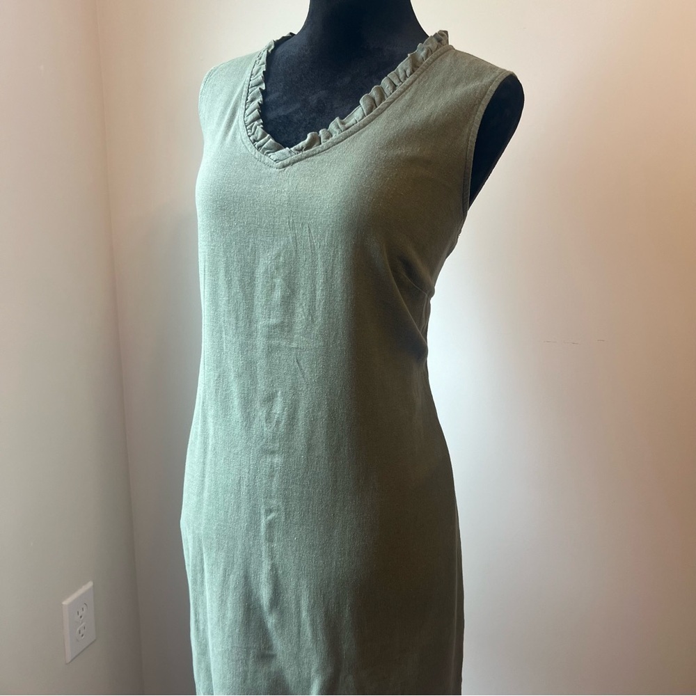 Briggs Women's Linen Blend Sleeveless Dress, Olive Green, Large